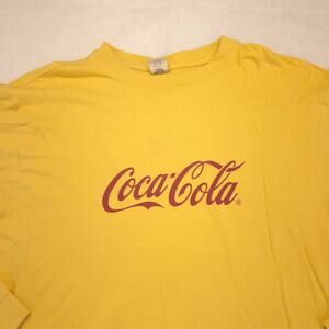 Coca Cola Long Sleeve Crew Neck Casual Graphic T-Shirt Mens Size XL Yellow